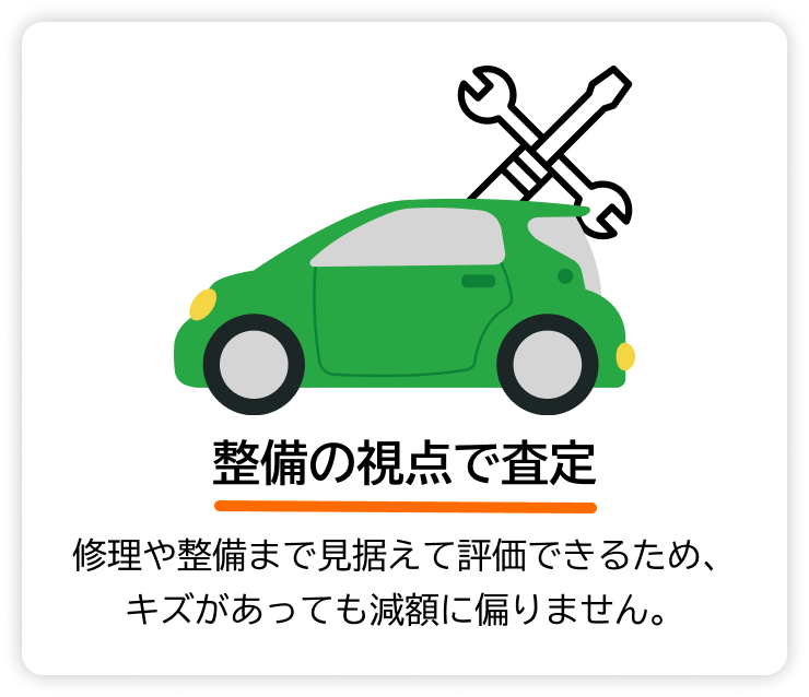 整備の視点で査定 — 修理や整備の専門知識をもとに、キズがあっても減額に偏らない公正な査定を行います。